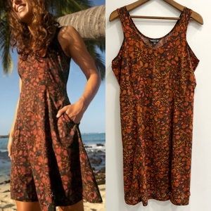 Toad & Co Sunkissed Petal Dress Orange Brown Floral Shorter Length Pockets Large